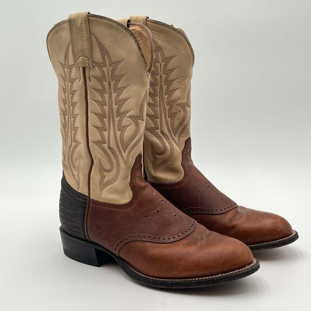 Tony Lama Boots Men's 8 Black Brown Tan Leather Cowboy CT6302L